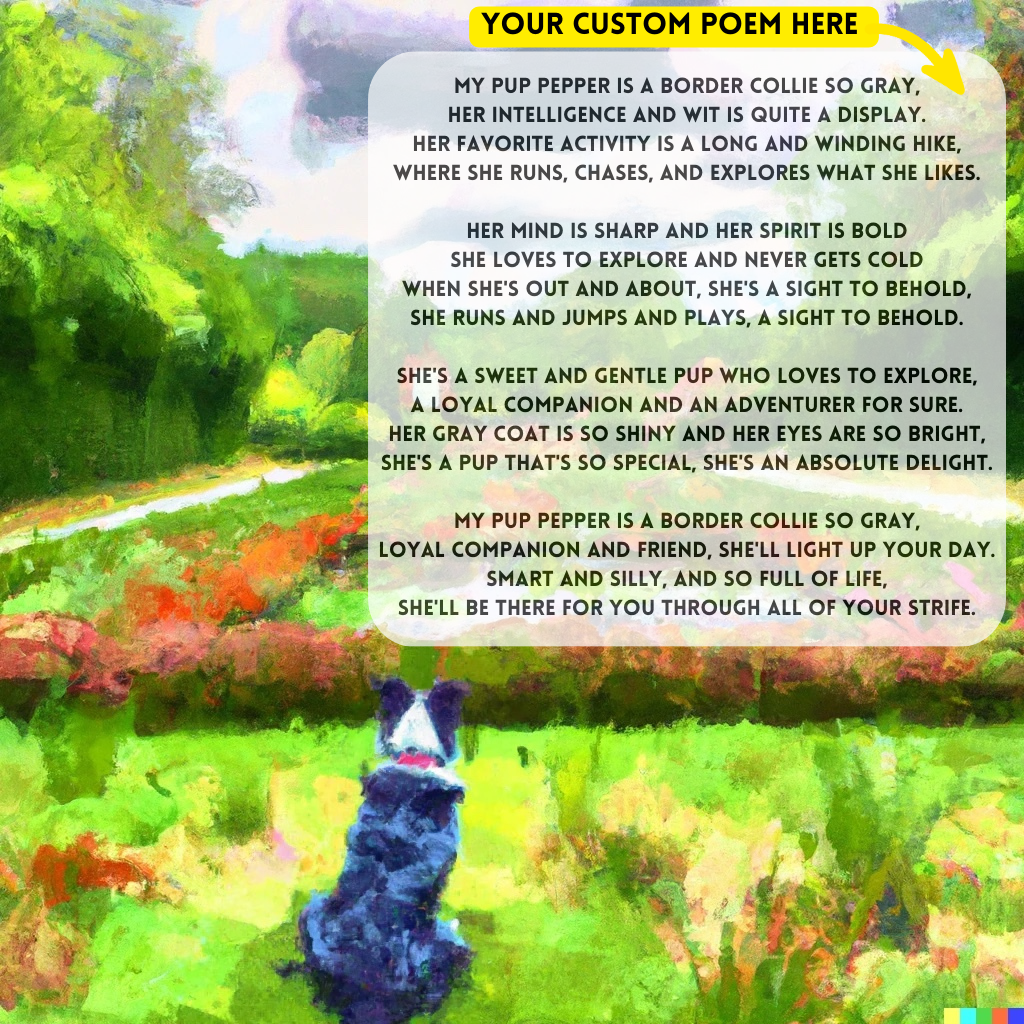 Dog Gray & White: Your Custom PoemAI with Original Impressionist Art on Canvas