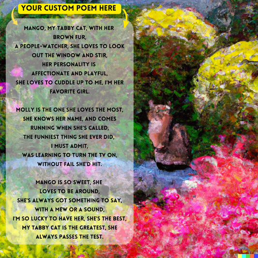 Cat Brown Tabby : Your Custom PoemAI with Original Impressionist Art on Canvas