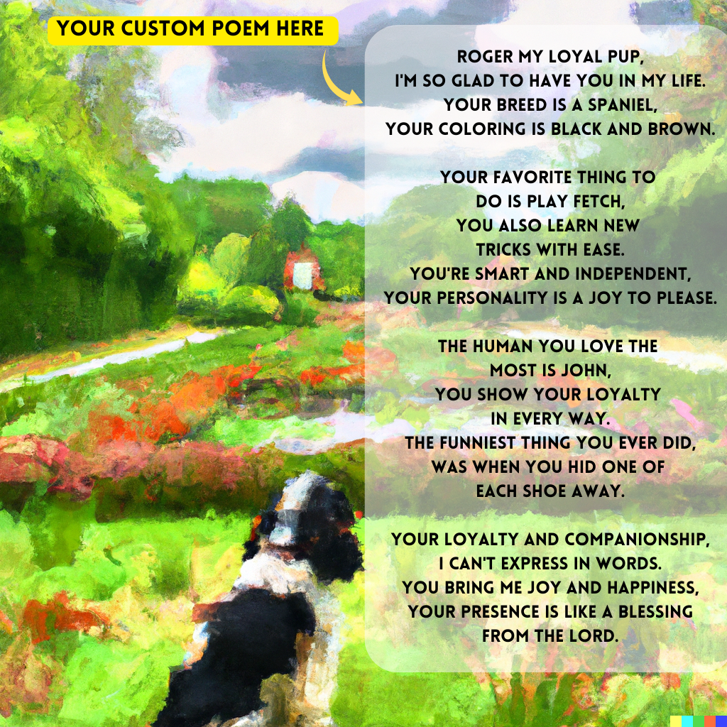 Dog Black & White: Your Custom PoemAI with Original Impressionist Art on Canvas