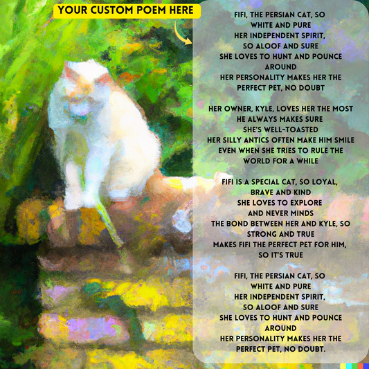 Cat White: Your Custom PoemAI with Original Impressionist Art on Canvas