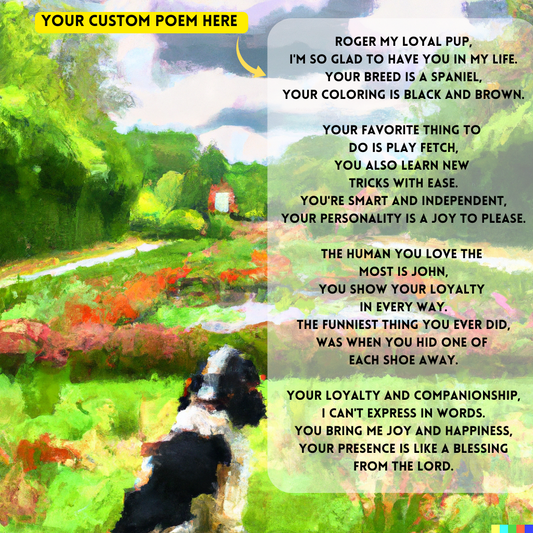 Dog Black & White: Your Custom PoemAI with Original Impressionist Art on Canvas